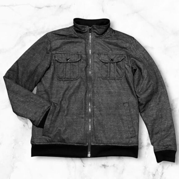 Ministry of Fashion Full Zip Fleece Bomber Side Pockets Jacket in Charcoal Large - Picture 4 of 8